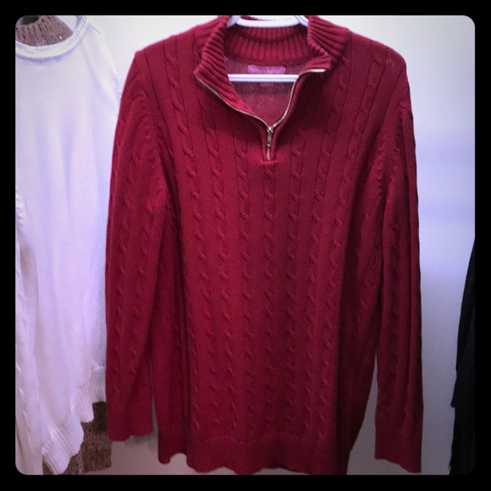 Woman Within Sz Lrg Red 1/2 zip cable sweater